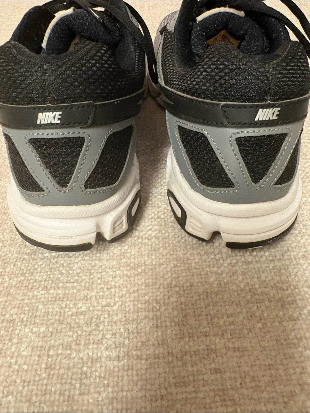 Nike Men’s Gray and Black DownShifter 5 Running Shoes with Orange Logo Size 9.5